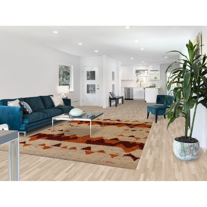 Hand Knotted Oriental 100% Wool Carpet Modern Tribal Beige & Ivories Moroccan Area Rug - 9' 8'' X 6' 8''