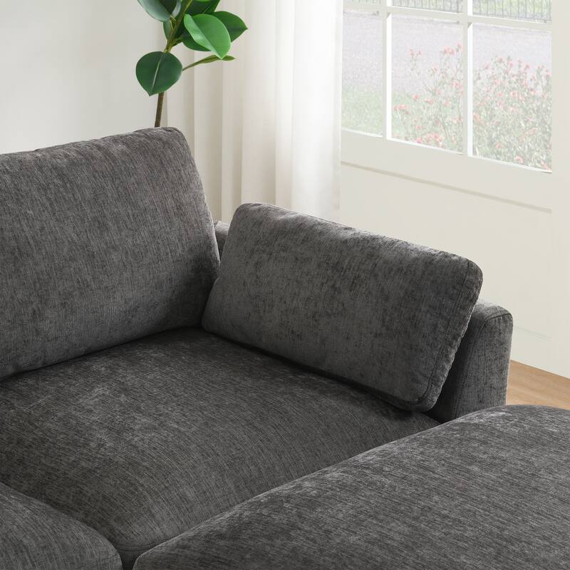 L-Shape Chenille Modular Sectional Sofa with Folding Table&Dual-Port Charging by Harper&Bright Designs