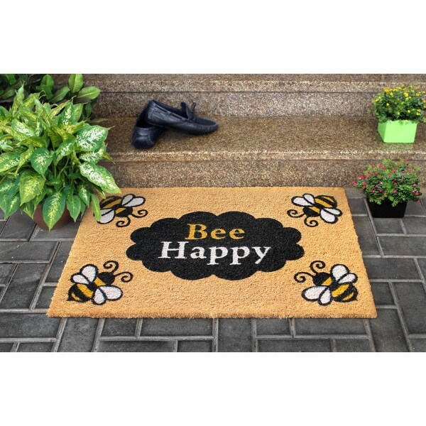 "Bee Happy" 1 Natural Coir Rubber Back Non Slip Doormat 