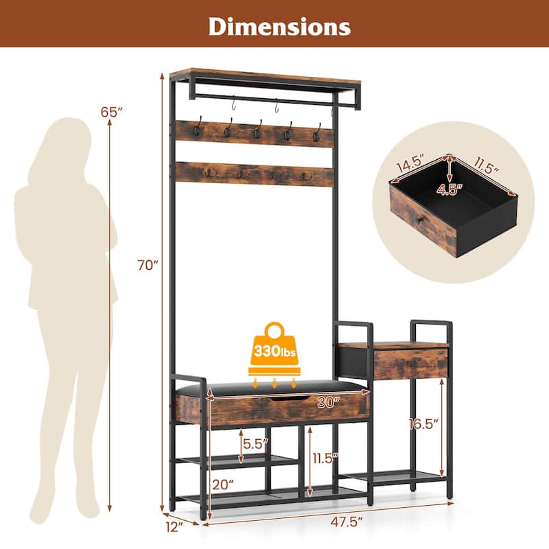 Costway 70" Freestanding Coat Rack with Shoe Rack 12 Hooks Drawer & - See Details