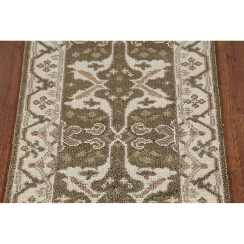 Green Oushak Oriental Runner Rug Hand-Knotted Transitional Wool Carpet - 2'6"x 9'8"