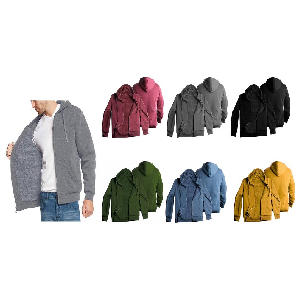 Mens Big And Tall Sherpa Lined Fleece ZipUp Hoodie Jacket Heavyweight Warm