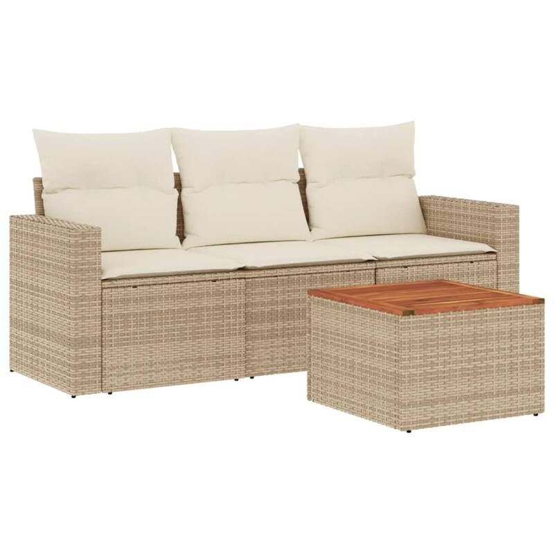 vidaXL Patio Sofa Set with Cushions Outdoor Furniture 4 Piece Poly Rattan - 25.8 x 24.4 x 27.2