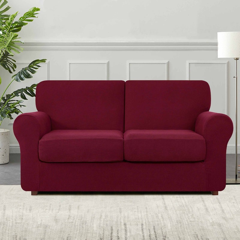 Subrtex 5-Piece Stretch Loveseat Slipcover Sets with 2 Backrest Cushion Covers and 2 Seat Cushion Covers - Wine