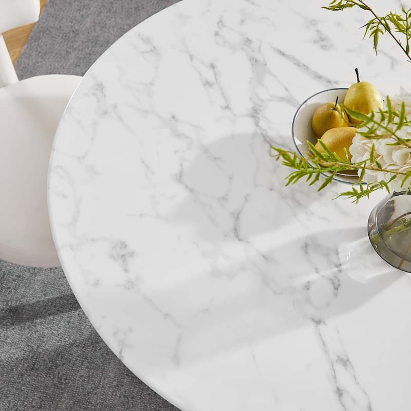 Lippa 40" Mid-century Dining Table With Round Artificial Marble Top