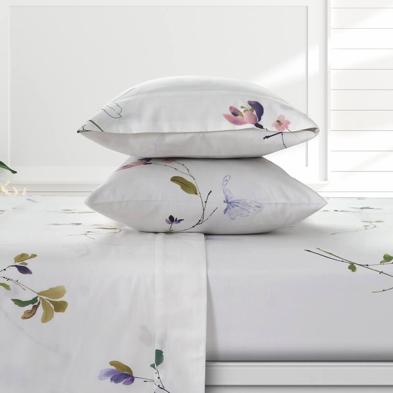 Azores Home Organic Cotton Sateen 300 Thread Count Deep Pocket Sheet Set - Selena Multi - California King