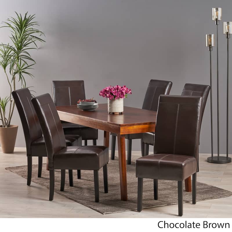 Pertica Upholstered T-Stitch Dining Chairs (Set of 6) by Christopher Knight Home - Brown/ Faux Leather