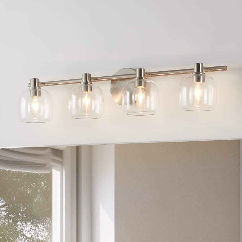 Thesis Valentina 30-inch 4-light Brushed Nickel Vanity Light with Clear Glass Shades