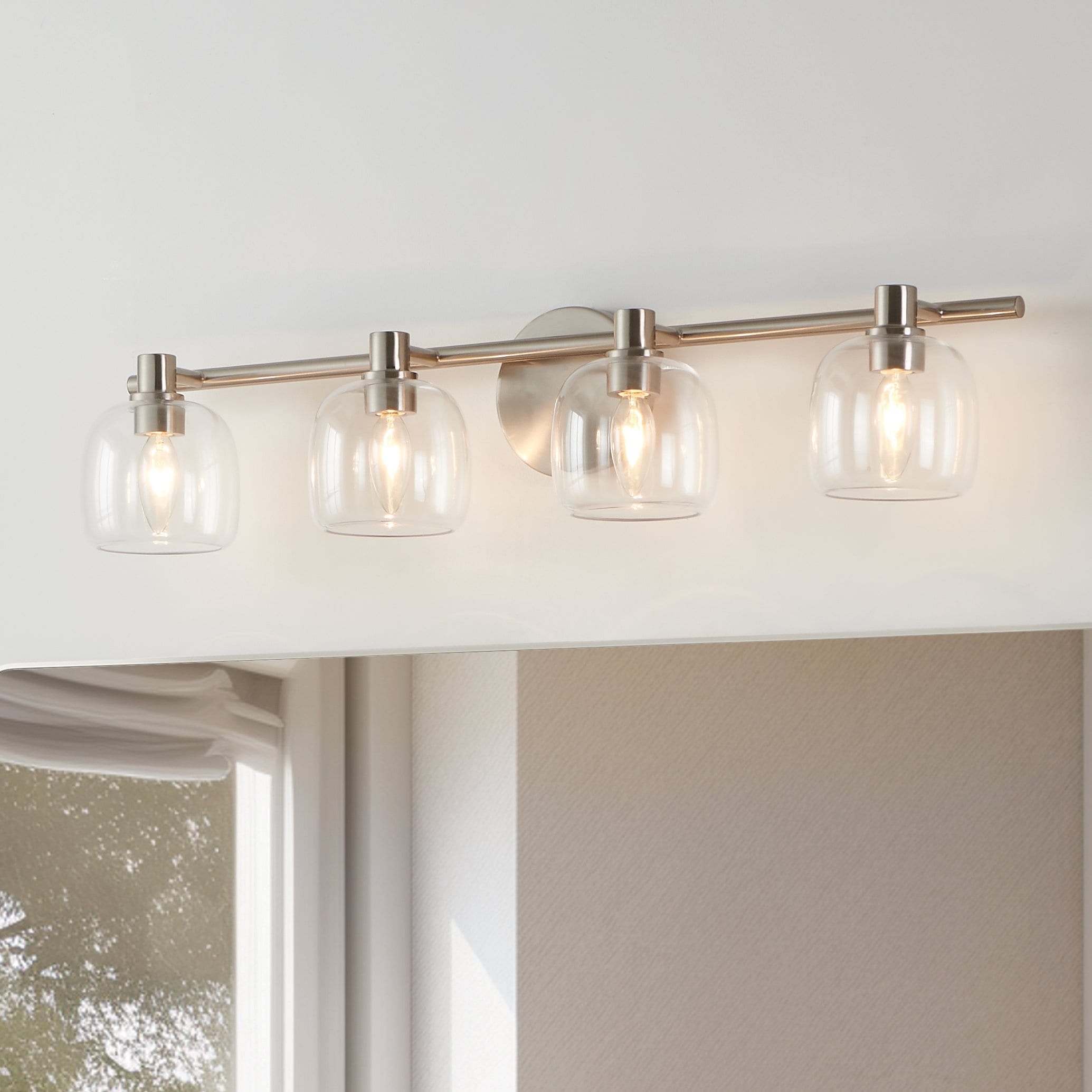 Thesis Valentina 30-inch 4-light Brushed Nickel Vanity Light with Clear Glass Shades