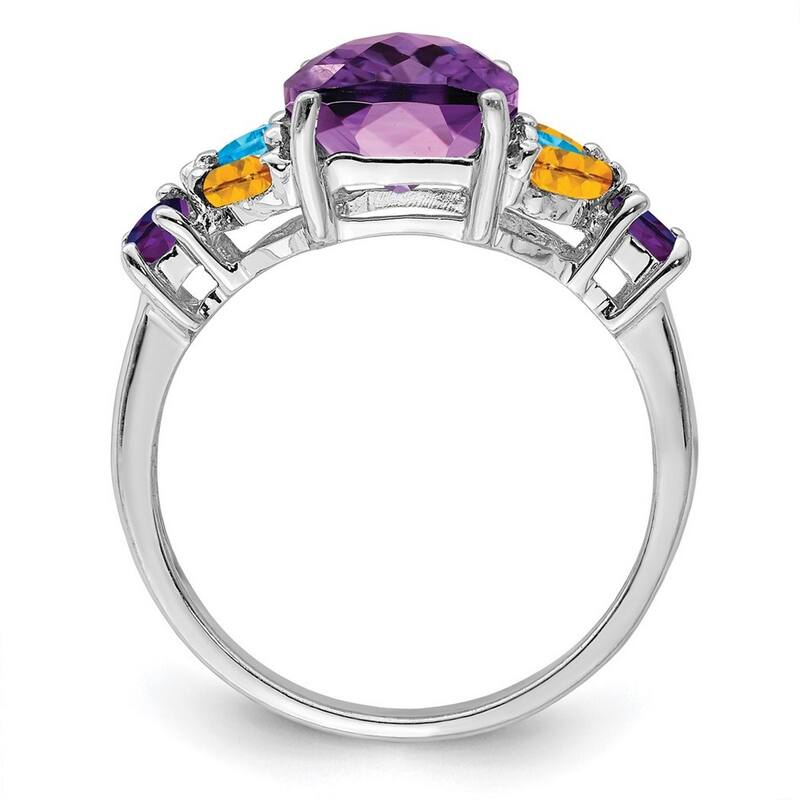 Curata 925 Sterling Silver Amethyst Bluetopaz and Citrine Ring