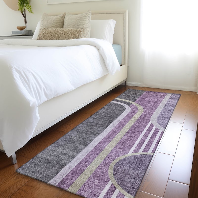 Machine Washable Indoor/ Outdoor Chantille Mid Century Modern Rug - Purple - 2'3" x 7'6"