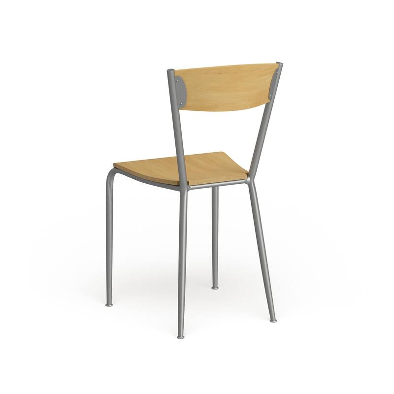 Silver Metal Restaurant Chair - Natural Wood Back & Seat - 16.75"W x 20"D x 32.25"H - 16.75"W x 20"D x 32.25"H