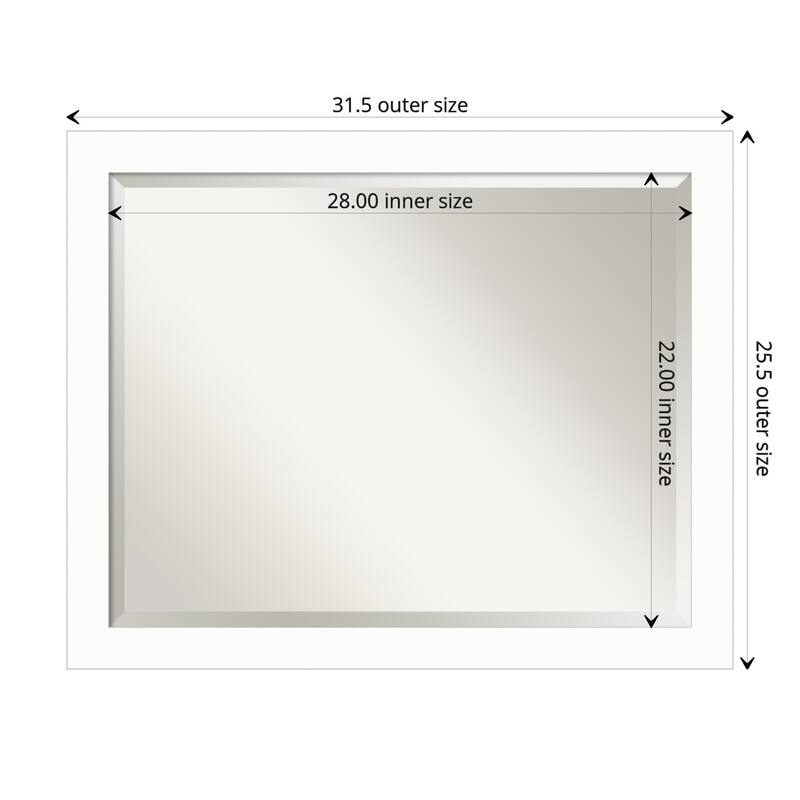 Basic Narrow Beveled Wood Framed Bathroom Vanity Wall Mirror - Basic White Narrow - Glass Size 28x22