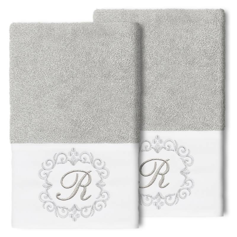 Authentic Hotel and Spa 100% Turkish Cotton Monica 2PC Embellished Hand Towel Set - R - Light Gray