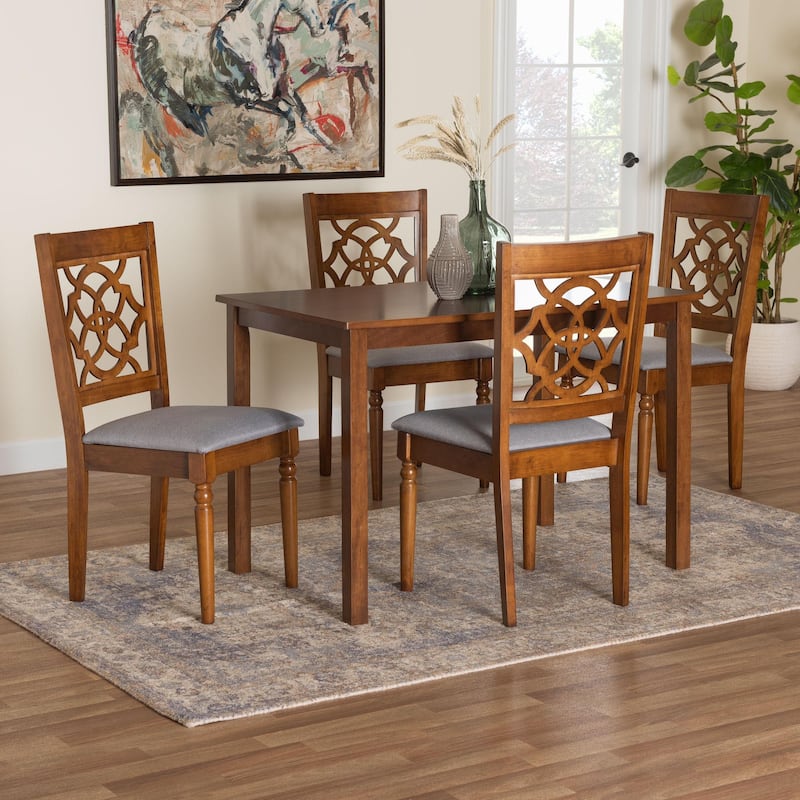 Renaud Modern Grey and Walnut Brown Wood 5-Piece Dining Set