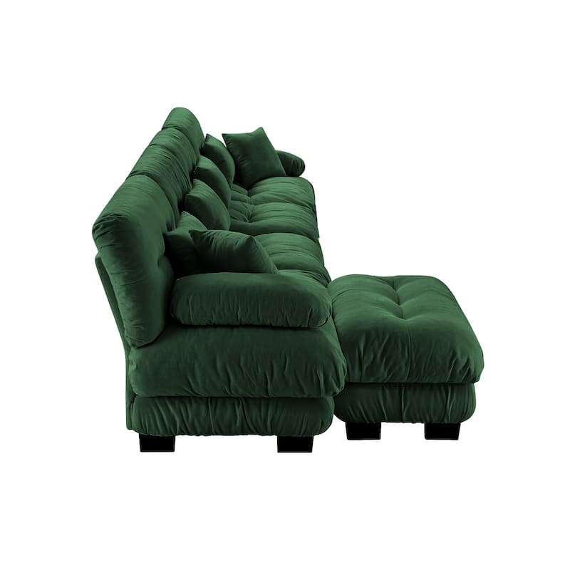173.2" Chenille Modular 4-Seater L-Shaped Cloud Sectional Sofa with Ottoman