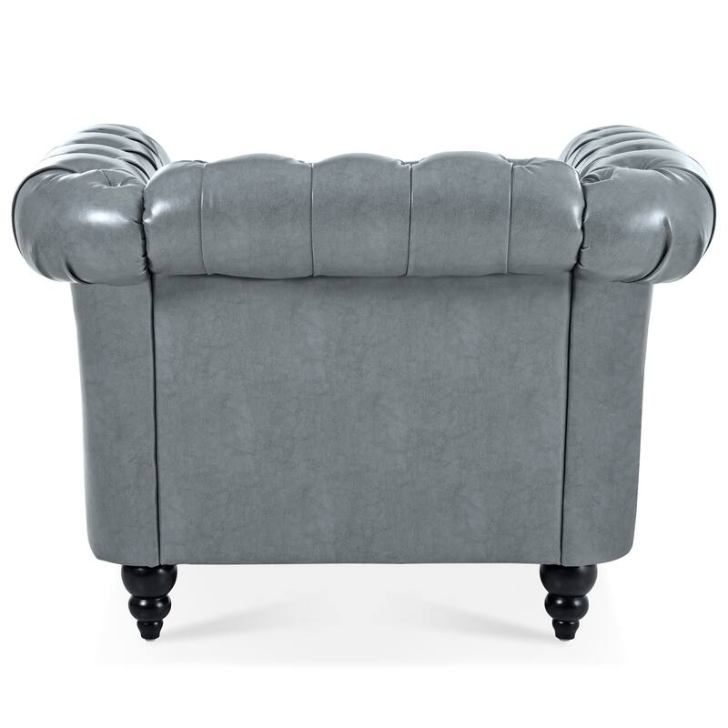 Leather Single Sofa Chair Barrel Chair with Nailhead Trim, Stylish Corner Chair Side Chair with Rolled Armrests