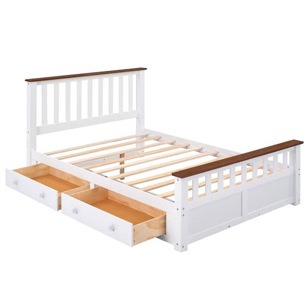 slide 2 of 26, Full Wood Platform Bed with Drawers - Classic Pine Wood Construction