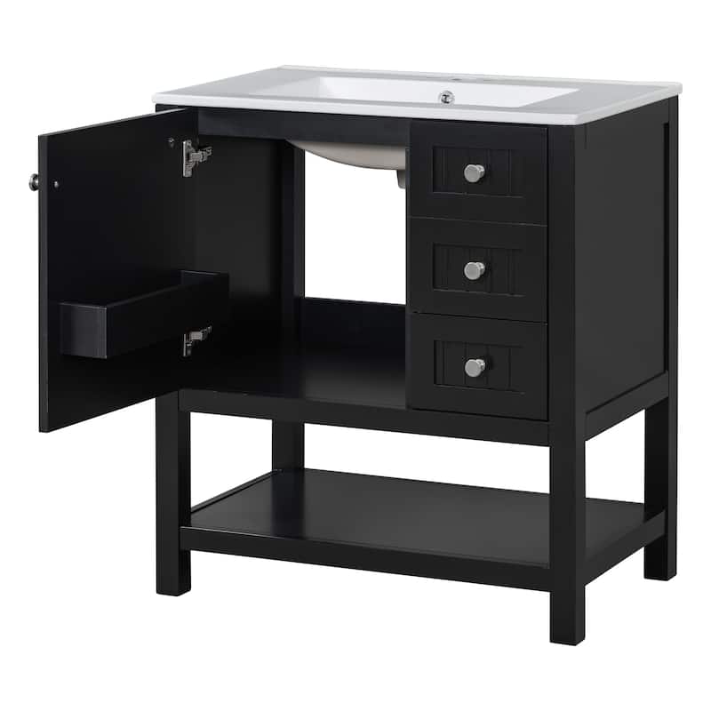 Modern 30-Inch Bathroom Vanity Combo with Freestanding Cabinet, White Ceramic Sink, and Ample Storage Space