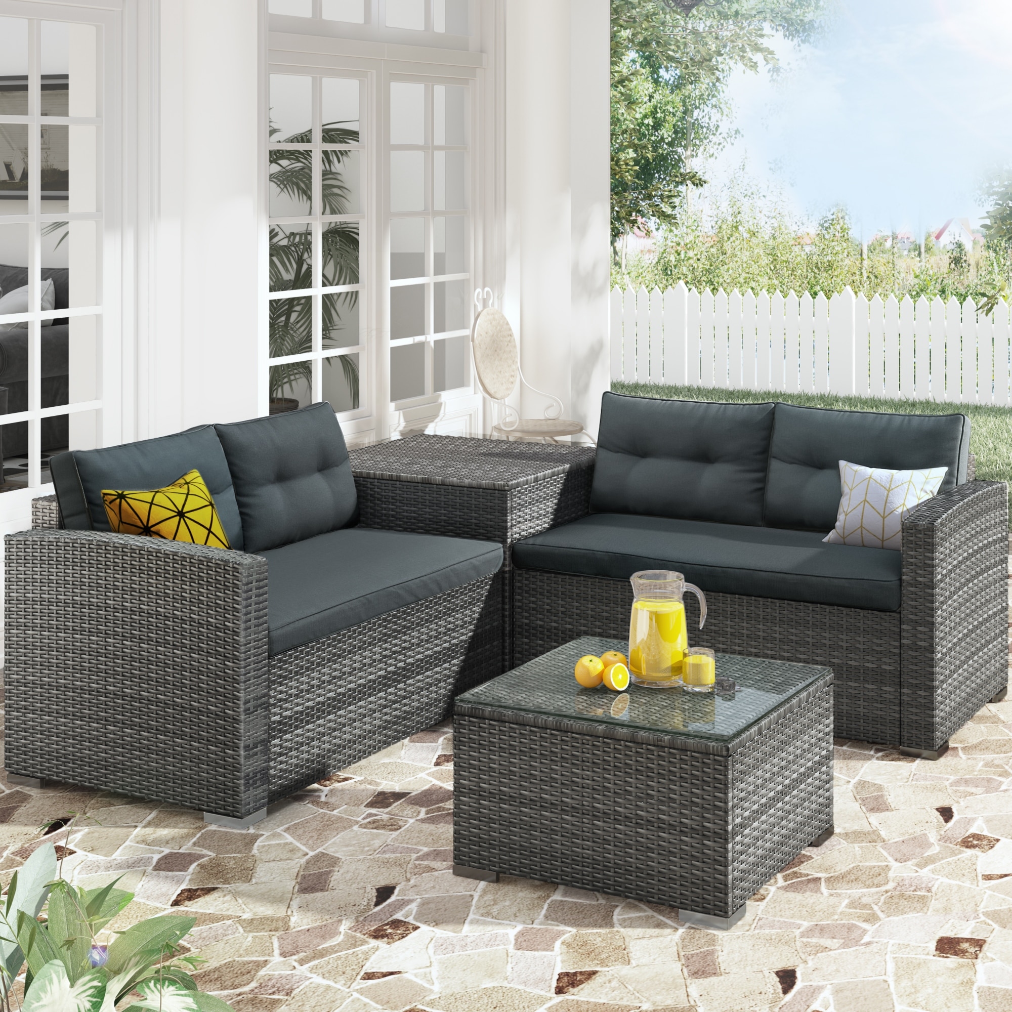 Gray Piece Outdoor Furniture PE Rattan Sofa Set with Big Rattan