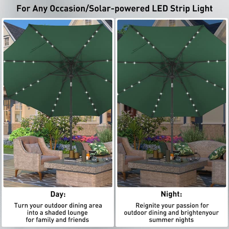 Autlaycil 10ft Solar LED lights Outdoor Patio Umbrella With Base
