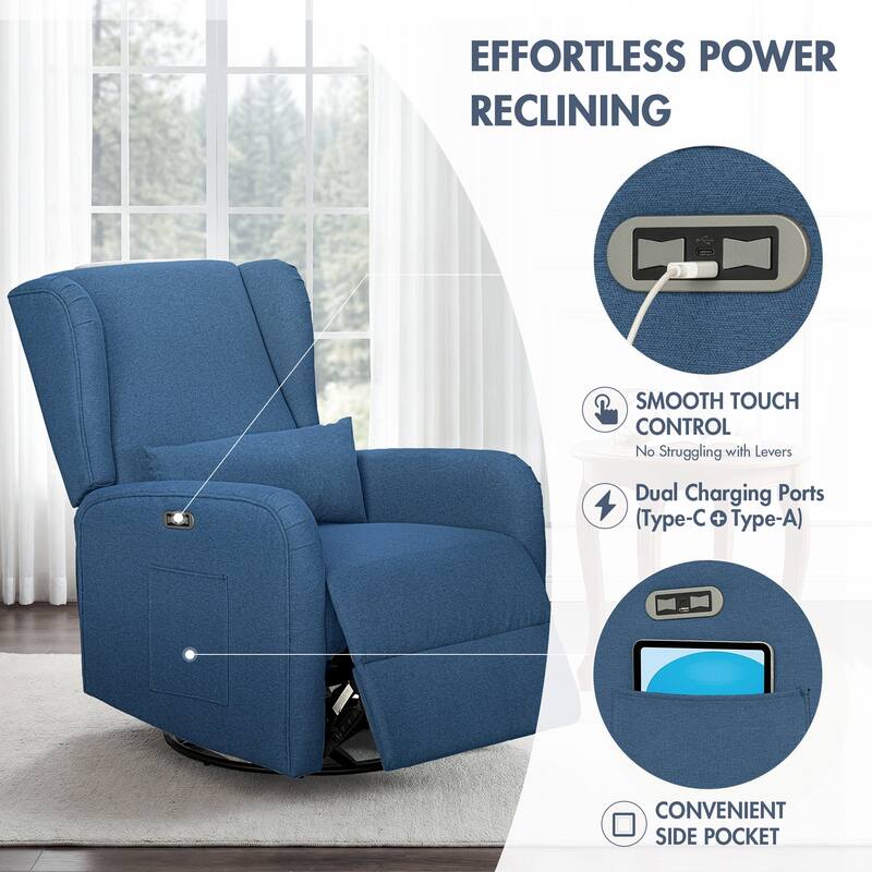 Madison Park Candace Power Recliner 3-in-1 with Swivel, Glider, USB Ports