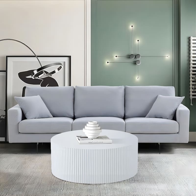 Large Contemporary Round Coffee Table with Handcrafted Relief, φ35.43inch