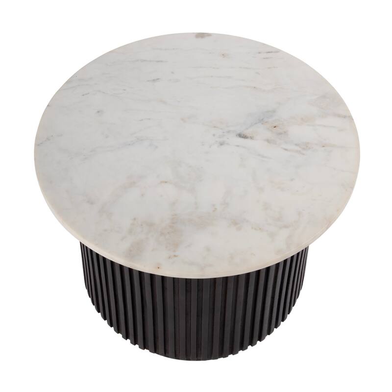 Georgia 22 in. W Round Wood and Marble Ribbed Side Table