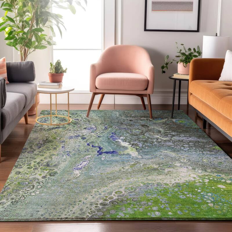 Premium Washable Super Soft Contemporary Mayfield Rug - Green - 8' x 10' - Rectangle