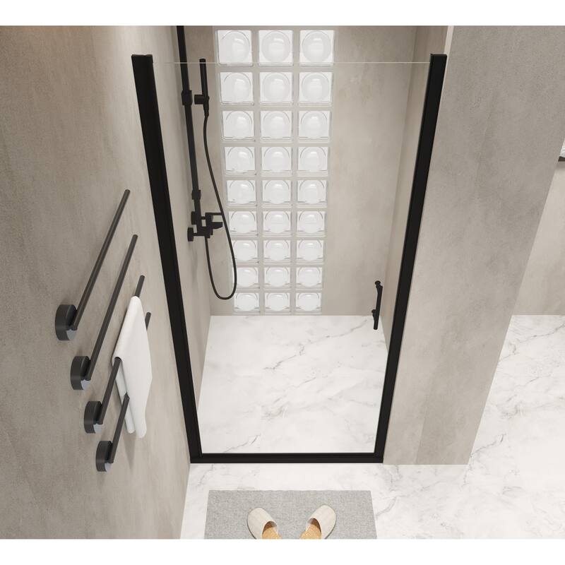Pivot Semi-Frameless Shower Door in Matte Black Finish
