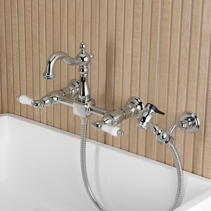 Kingston Brass Essex Double-Handle Wall-Mount Pre-Rinse Bridge Kitchen Faucet