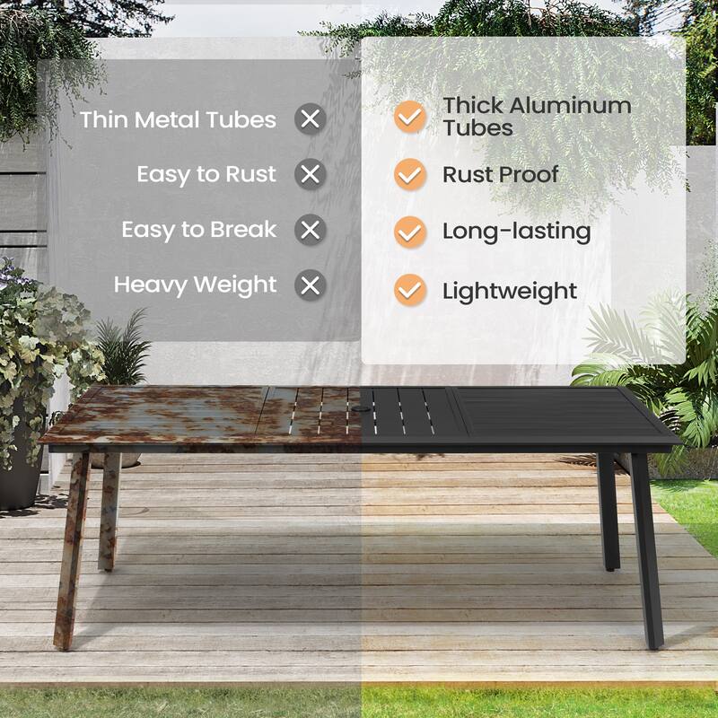 7-PC Outdoor Patio Aluminum Dining Sets Rectangular Table with Adjustable Dining Chairs