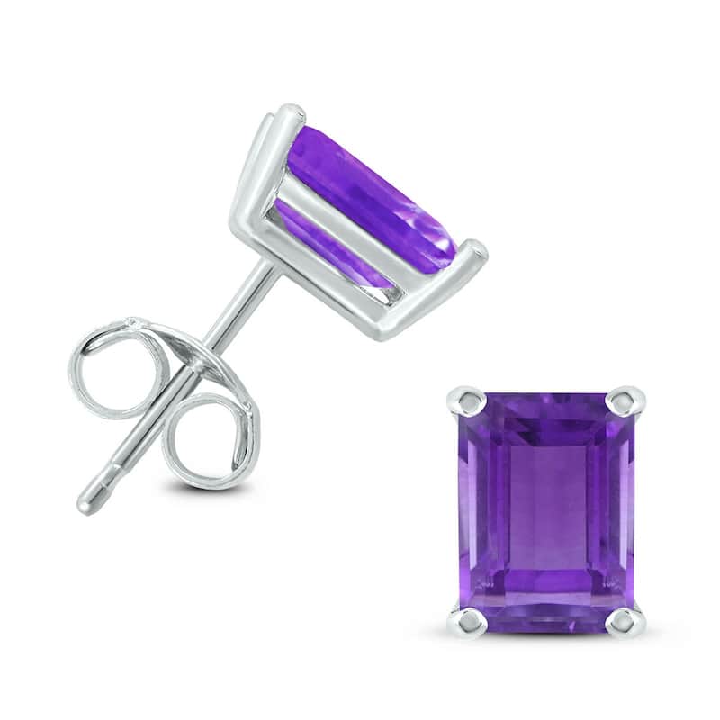 Marquee 14K White Gold 7x5MM Emerald Shaped Amethyst Earrings