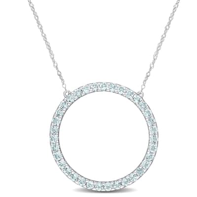 Miadora 10k White Gold Aquamarine Circle of Life Birthstone Necklace - 25.6 mm x 17 inch x 25.6 mm - 25.6 mm x 17 inch x 25.6 mm