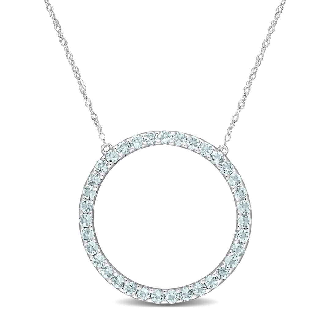 Miadora 10k White Gold Aquamarine Circle of Life Birthstone Necklace - 25.6 mm x 17 inch x 25.6 mm - 25.6 mm x 17 inch x 25.6 mm