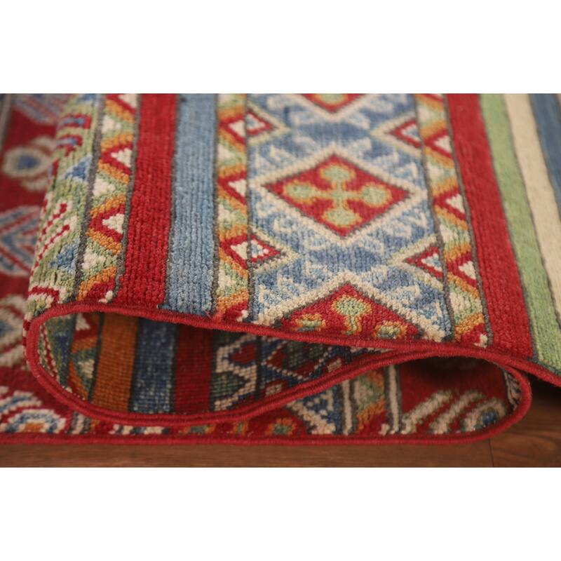 Hand Knotted Oriental 100% Wool Carpet Traditional All-Over Multi-Colored Kazak Runner Rug - 16' 0'' X 2' 7''