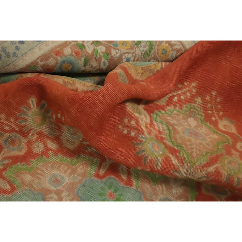 Hand Knotted Oriental 100% Wool Carpet Traditional Floral Oranges & Rust Tabriz Area Rug - 12' 6'' X 9' 8''