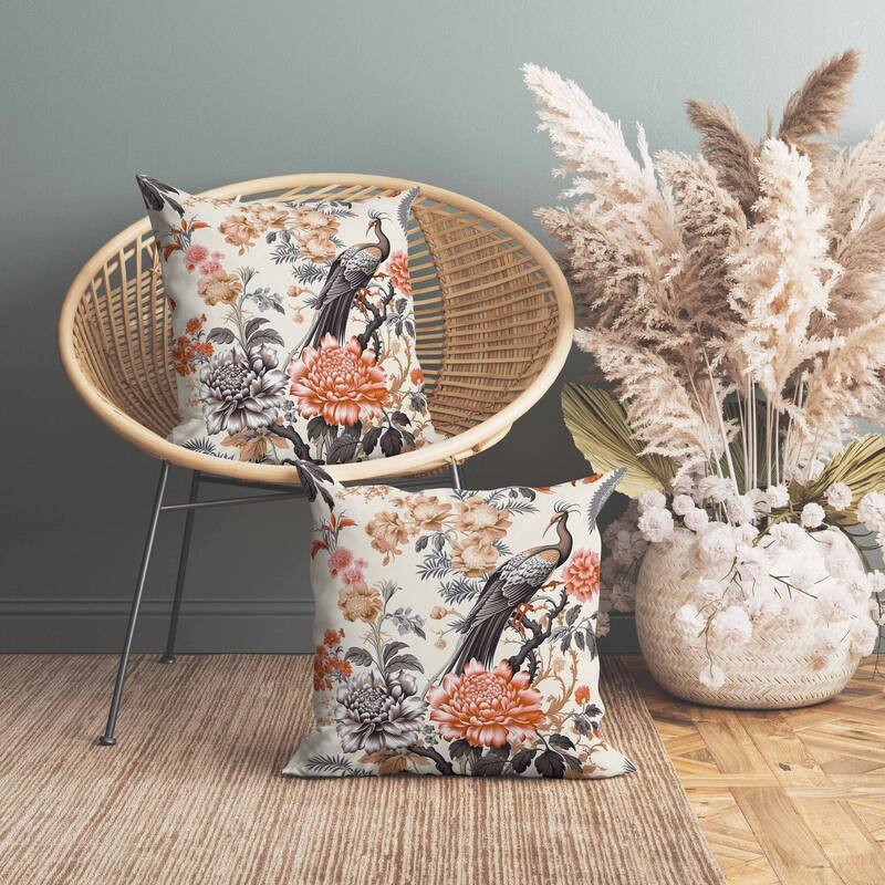 Peacock Panache Faux Suede Reversible Throw Pillow Beige and Brown