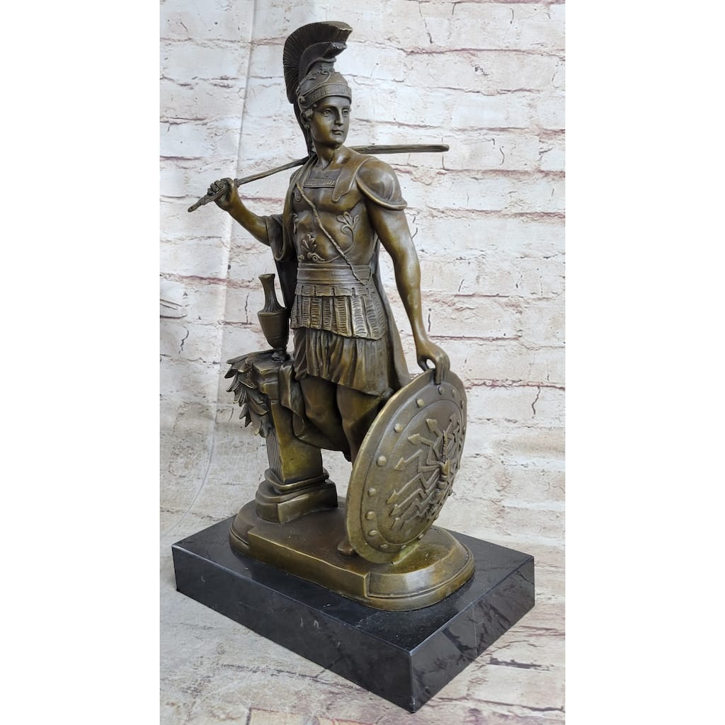 Art Deco Large Odysseus Roman Warrior Bronze Sculpture Marble Base Figure Decor