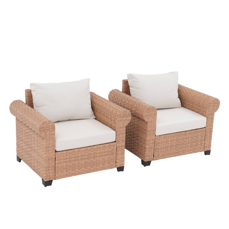 2-Piece PE Rattan Patio Armchair Set with Cushions