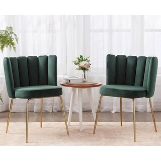 Modern Velvet Dining Chairs Set of 2 with Gold Metal Legs, Dark Green ...