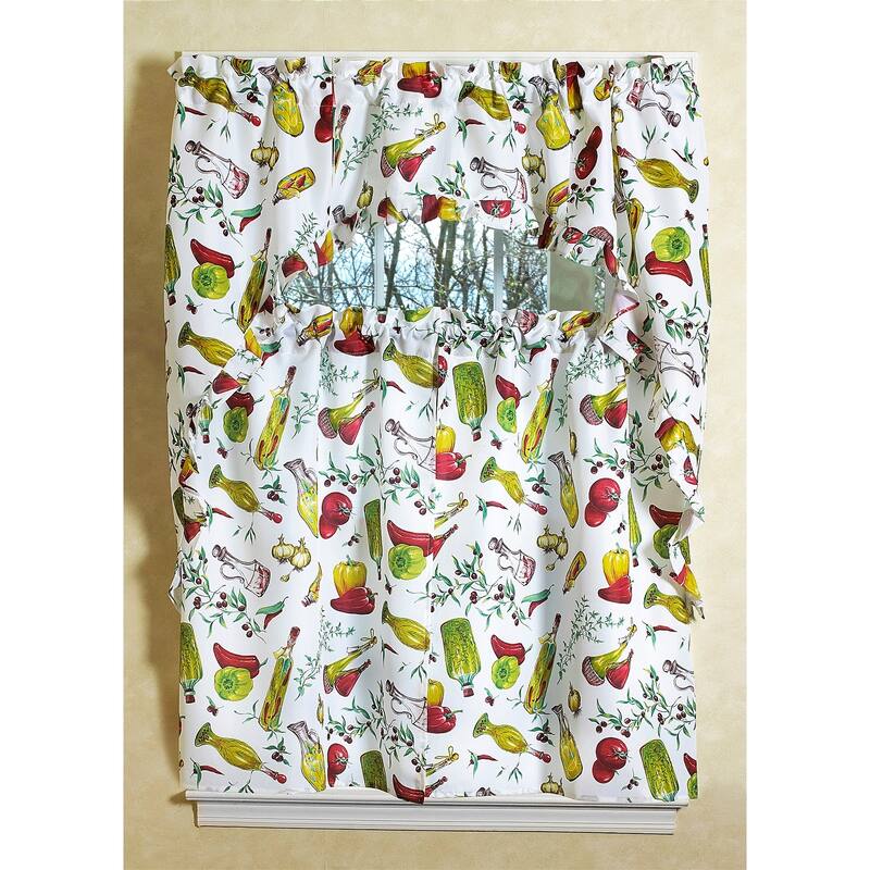 Violet Linen Classic Euro Temptations 3pc Set 60" x 18" Valance, 30" x 36" Tiers, Decorative Window Kitchen Curtain Set - 1-Valance and 2-36" Tiers - Temptations