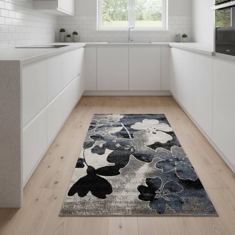 HomeRoots Botanical Leaves Modern Runner Area Rug - 2' X 8' - 2' X 8'