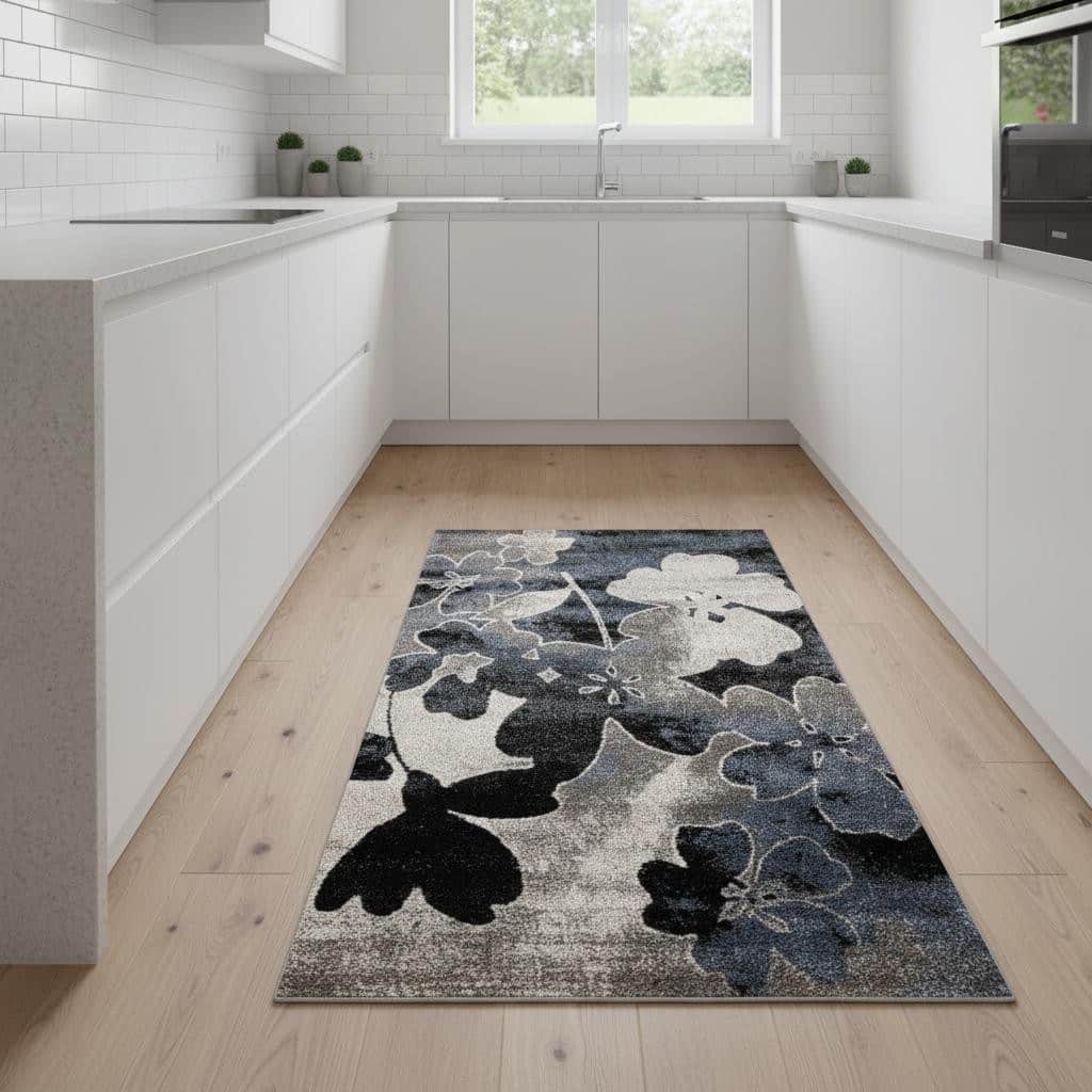 HomeRoots Botanical Leaves Modern Runner Area Rug - 2' X 8'