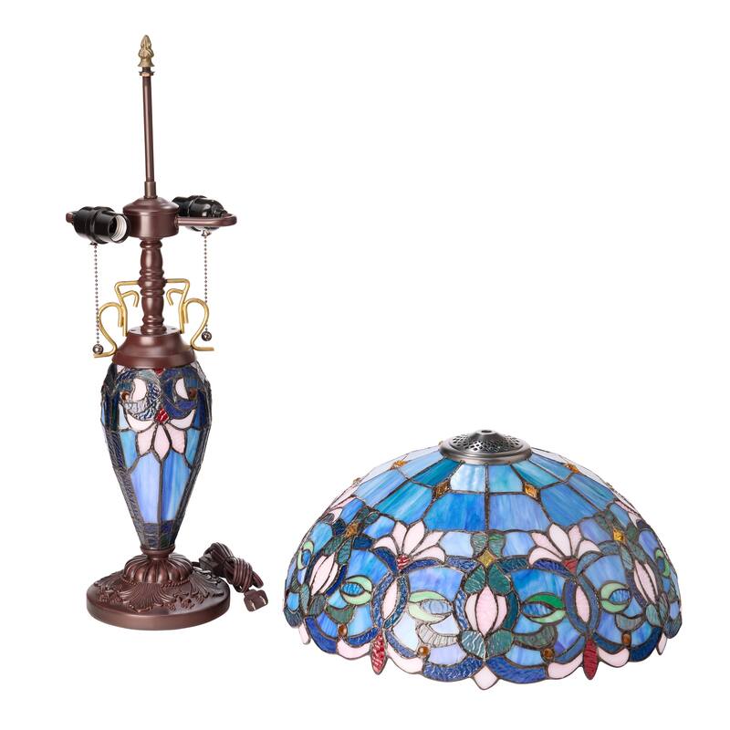 Winslow River of Goods Victorian Double Lit Stained Glass Dome Shade 24.5-Inch Table Lamp - 17.25" x 17.25" x 24.5"