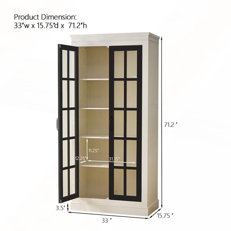 71.2IN Tall Display Cabinet with Glass Doors