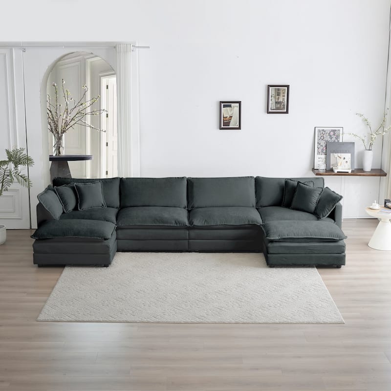 U-Shaped 6 Seater Modular Sofa with 2 Extra Ottomans