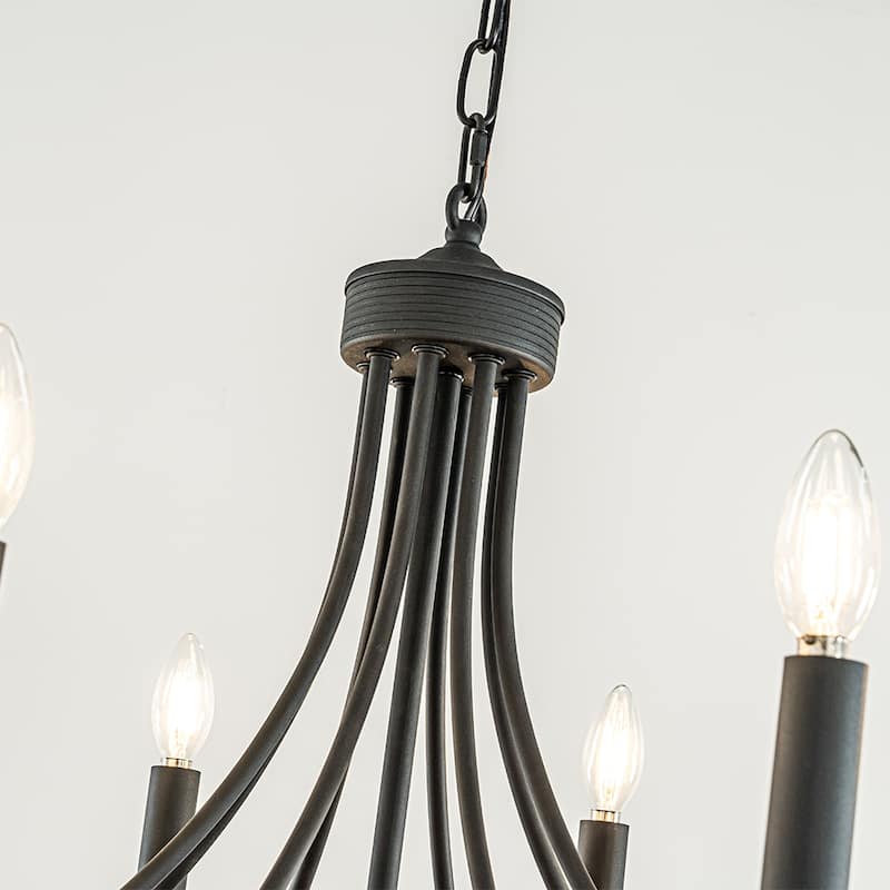 32'' 8-Light Modern Black Mid-Century Modern Candelabra Crystal Chandelier Vintage Candle Pendant Light For Living Room - W32''