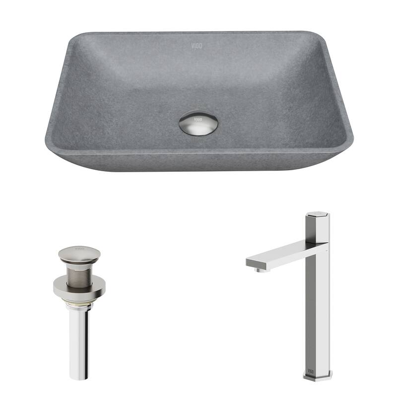 VIGO Duomo 18"L x 13"W Concrete Vessel Sink and Nova 10"H Faucet Set