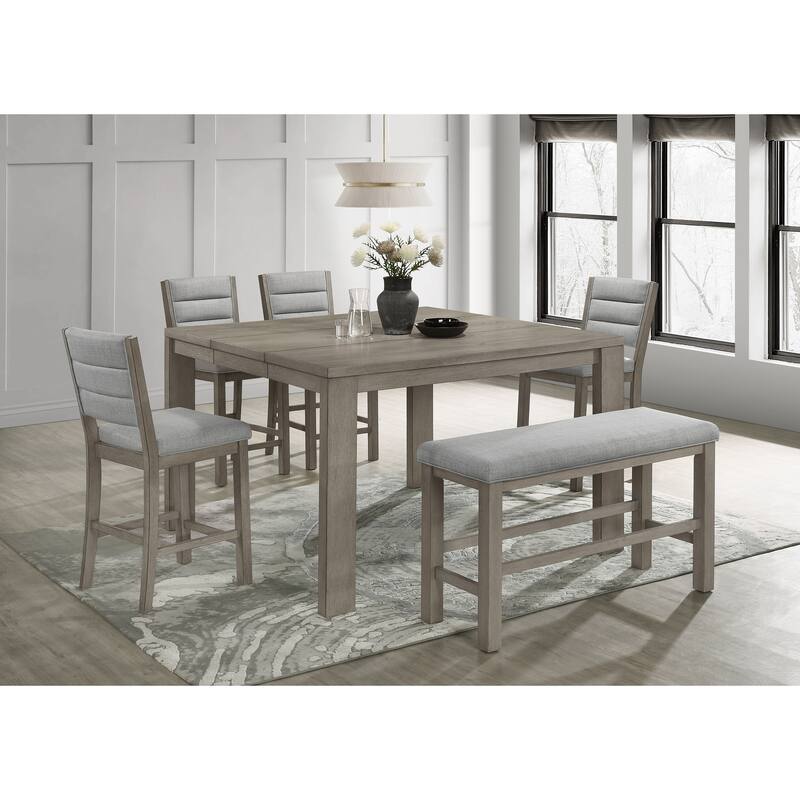 Farmhouse Style 1pc Tan / Beige Gray Color Counter Height Bench Footrest Upholstered Seat Wooden Furniture